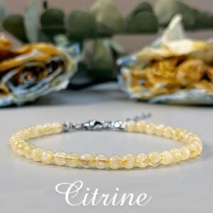 Citrine Gemstone Dainty Round Stacking Bracelet Adjustable Healing Crystal Boho